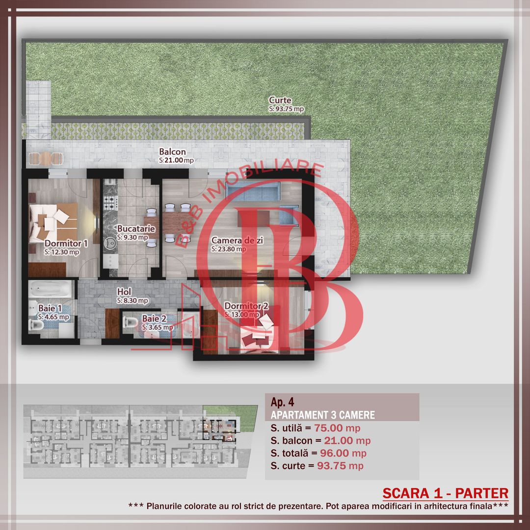 Apartament deosebit-3 camere cu gradina 100mp Pallady - Schiță 9