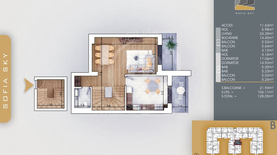 Duplex 3 camere Bucatarie 14mp Mutare Rapida 7min Metrou - Schiță 2