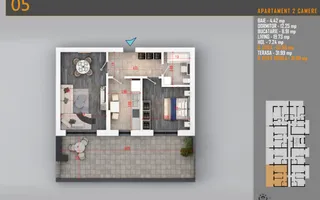Apartament 2 Camere cu terasa de 33 mp și Comision 0%, metrou Teclu - Schiță 11
