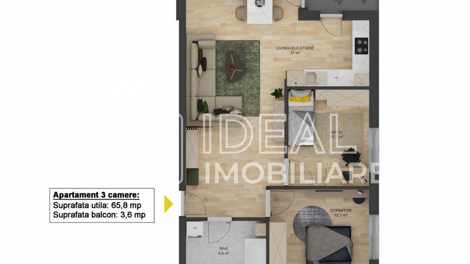 Apartament cu 3 Camere, zona Doamna Stanca- Comision 0% - Schiță 3