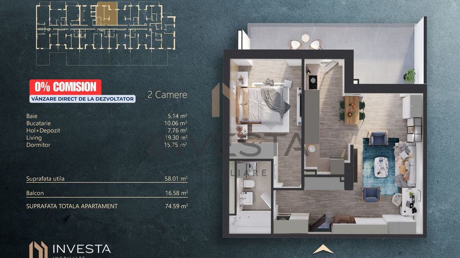 NOU pe Piata - 0% Comision -  Apartament 2 camere - cladire nZEB - Schiță 2