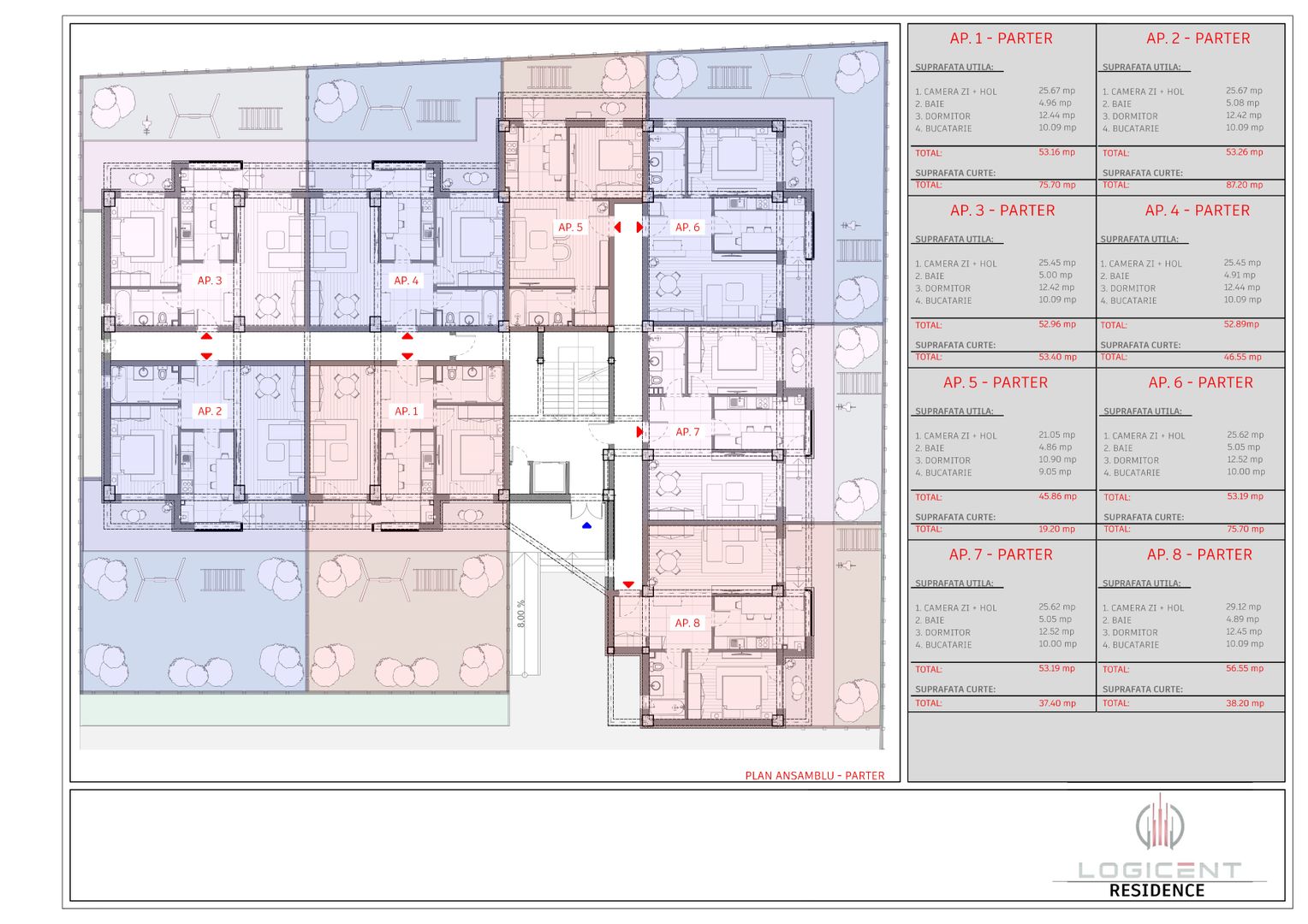 APARTAMENT NOU - 2 camere, parter, cu GRĂDINĂ, Complex LOGICENT; - Poză 3