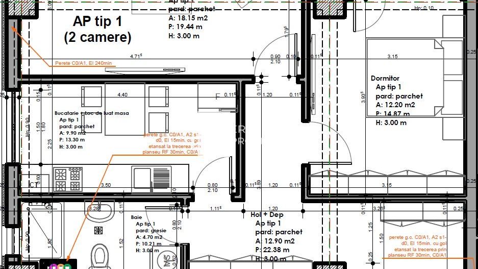 Apartament 2 camere- 57.95 mp- la cheie- zona Veterani Sibiu - Schiță 12