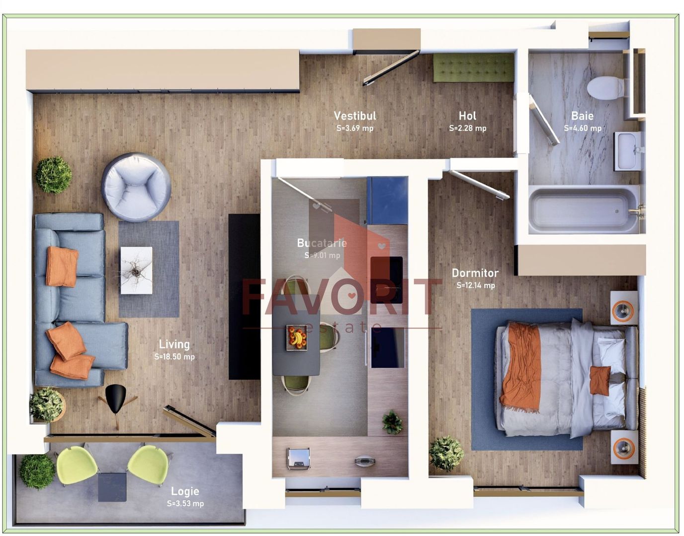 COMISION 0%.  Etaj 1 . Decomandat. Loc de parcare inclus - Schiță 7