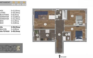 Apartament excelent cu 3 camere, decomandat - zona Bd.Metalurgiei - Schiță 6