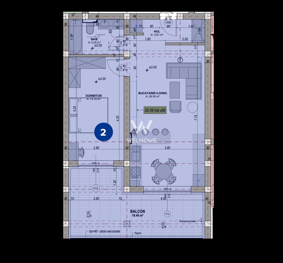 Apartament 2 camere, 52 mp, Zona VEST, Sibiu - Schiță 7