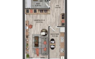 Studio 41 mp, balcon bucatarie separata , intabulata zona Brana - Poză 5