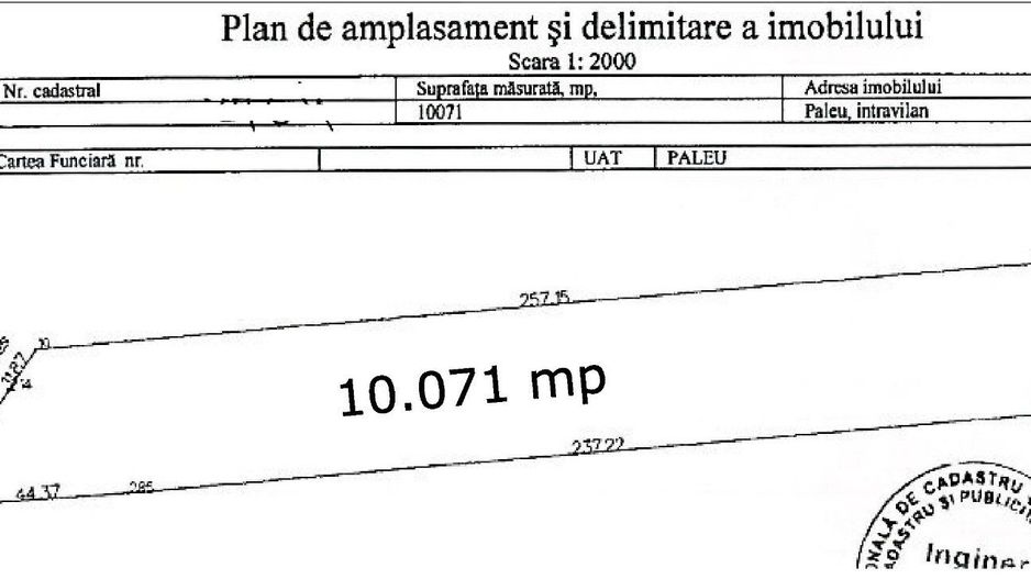 Teren intravilan de vanzare cu o suprafata de 10071 mp in Paleu,Bihor - Poză 1