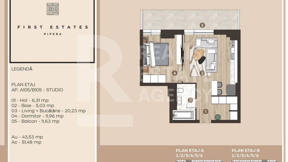 Vânzare, Studio-dublu, First Estates Pipera - Schiță 4