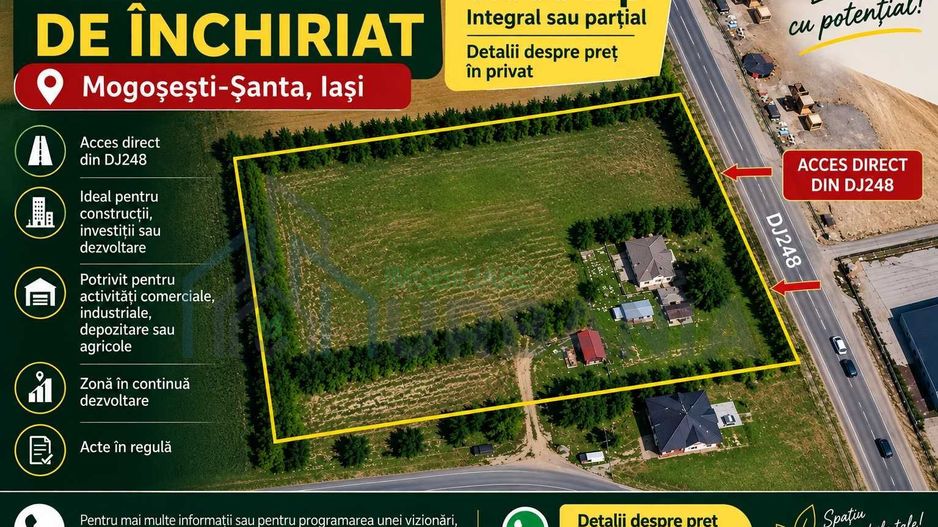 Teren intravilan de închiriat în Mogoșești-Șanta, Iași – potrivit pentru depozitare, parcare, hală sau activități comerciale - Poză 1