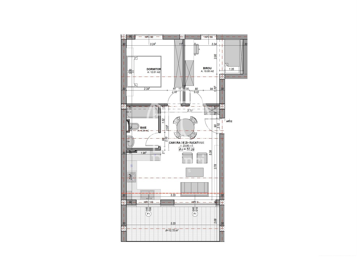 Apartament 3 camere, terasa 10.7 mp- aer conditionat  (NCL-COL-ap.12) - Poză 7