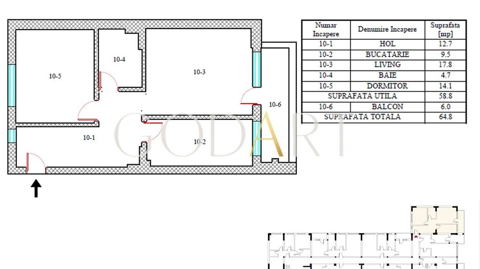 Apartament modern cu 2 camere | Platinum Residence - Schiță 5