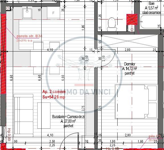 Apartement 2 camere 55mp bloc NOU Marasti | Bulgaria Cluj Napoca - Schiță 7