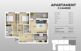 Apartament nou, 3 camere, bloc finalizat, zona Bd. Brancoveanu - Schiță 4