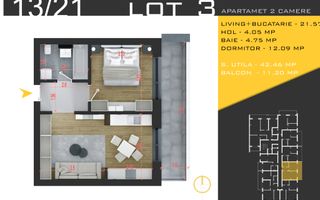 Apartament 2 camere Theodor Pallady Metrou Teclu Comision 0 - Schiță 11