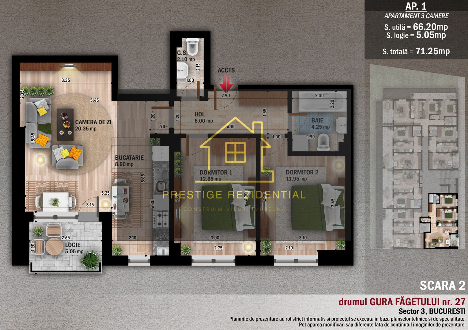 Apartament 3 cam, Direct Dez , Comision 0, OZANA - Poză 3