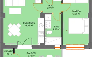 Apartament Doamna Stanca cu parcare si  vedere spre munte, Comision 0 - Schiță 11