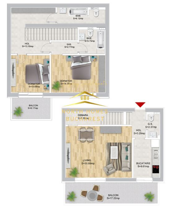 Apartament 3 camere tip duplex, 3 bai + parcare - 1 Mai / Domenii - Poză 13