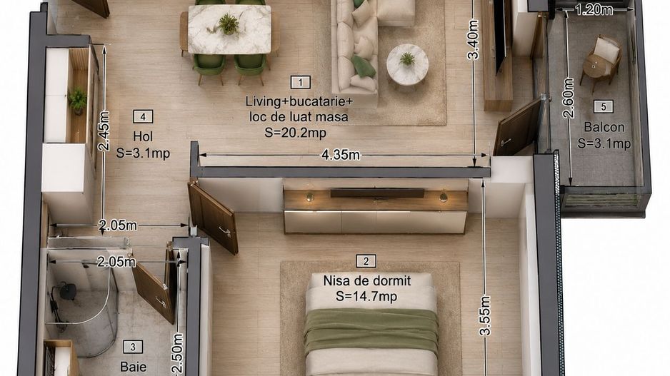 Apartament 2 camere – 43 mp + balcon + parcare subterană - EGO Residence - Poză 7