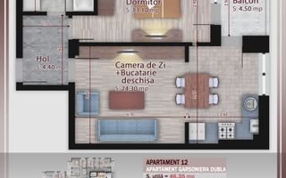AP. 2CAM CU LIVING OPEN-SPACE IN BLOC PREMIUM P+3 / PALLADY! - Poză 1