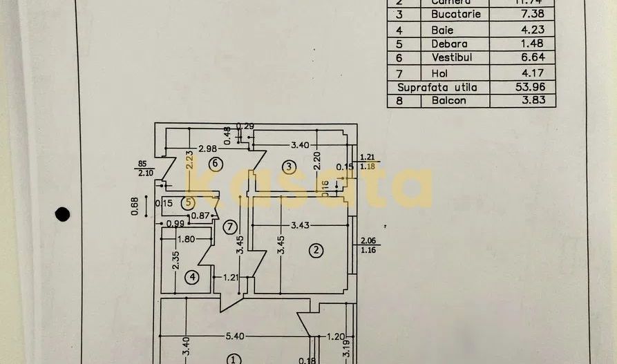 2 camere 58 MP |2 bai - Boiler| Ozana/Titan/1 Decembrie 1918| Sector3 - Schiță 8