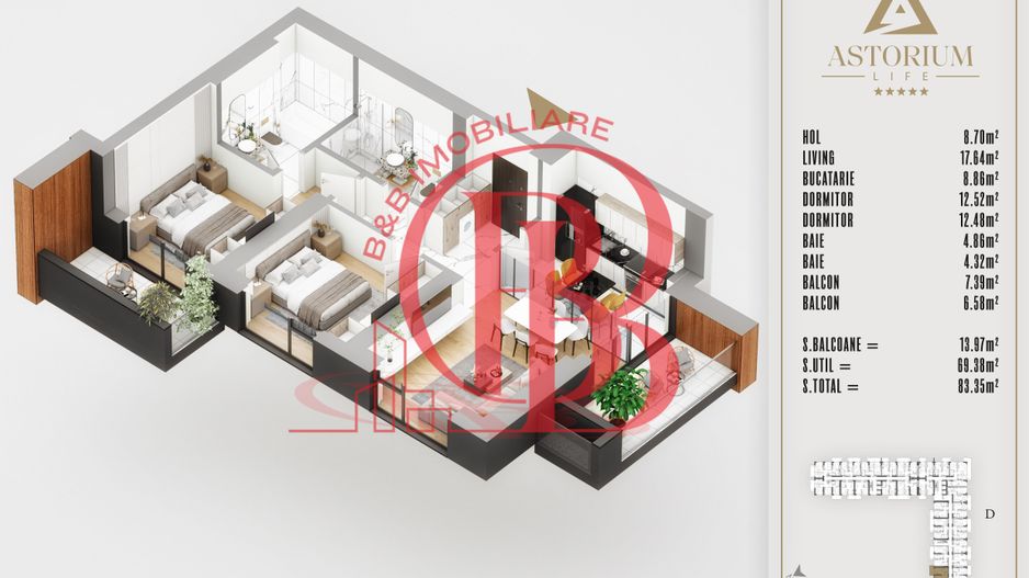 3 camere decomandat Ansamblu Premium Titan Pallady - Schiță 9