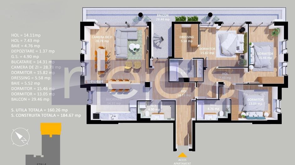 VANZARE APARTAMENT LA CHEIE | 4CAMERE | 160MP | TERASA 88 MP| PARCARE - Schiță 20