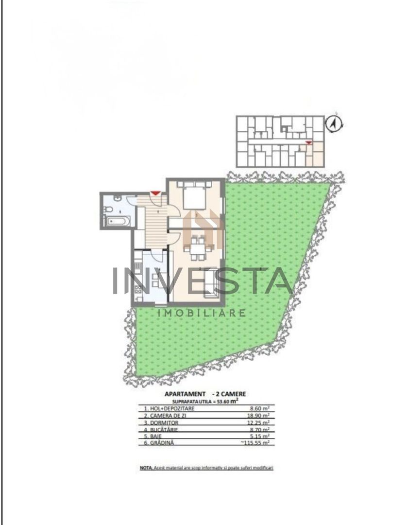 Apartament 2 camere decomandate in imobil nou cu gradina 115 mp! - Schiță 2