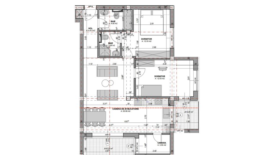 Apartament 3 camere cu 2 bai si 2 terase  - etaj 1, finisat la alb - Poză 9