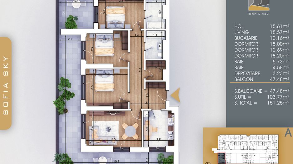 4 camere spatios  terasa Pallady 7 min Metrou N. Teclu - Schiță 1