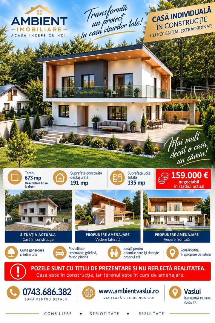 VILĂ individuală P+1E,  teren 673 mp, VASLUI zona GURA BUSTEI; - Poză 1