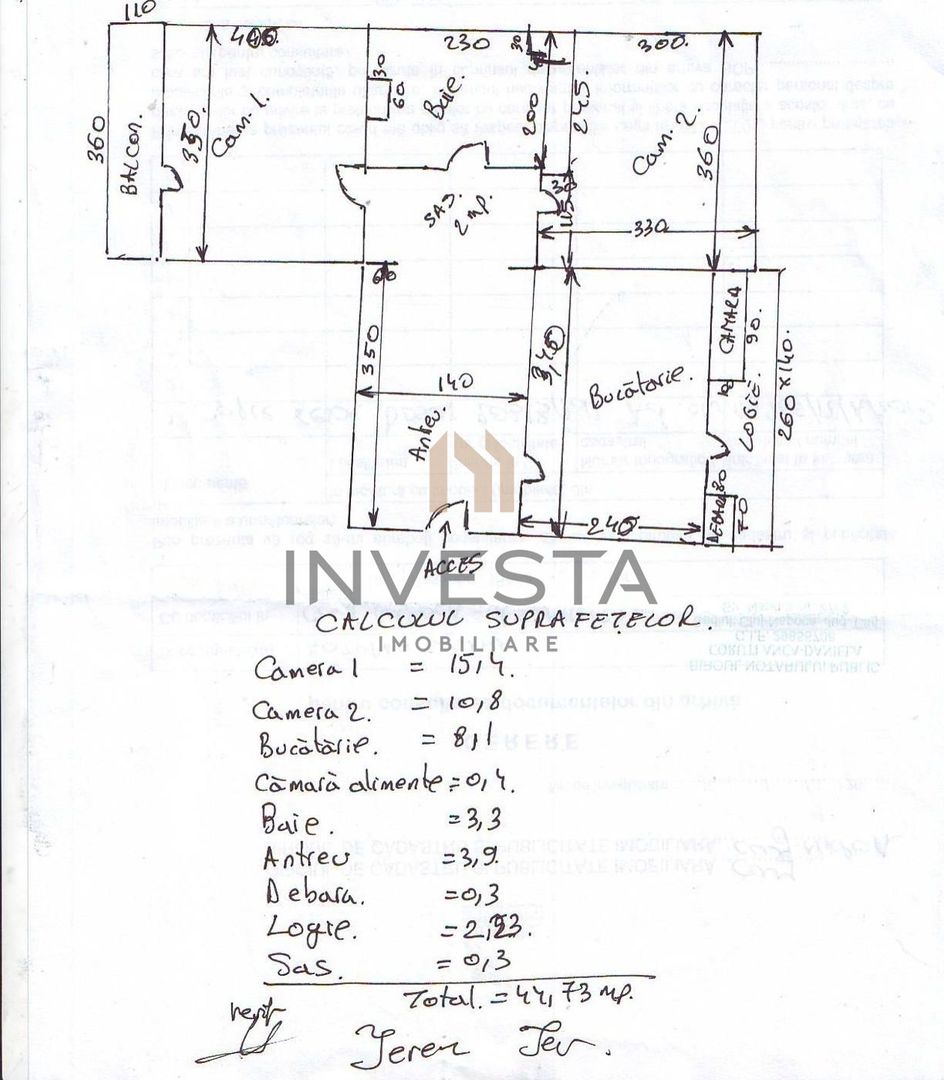 Apartament luminos cu 2 camere decomandate in cartierul Grigorescu! - Schiță 7