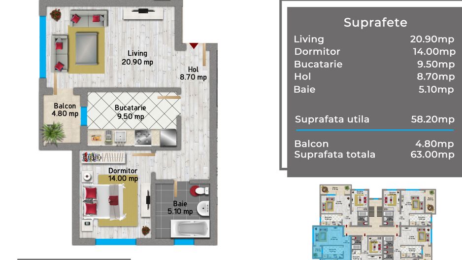 Militari, 950 metrou Pacii, zona de case, 2 camere, 63 mp,  etaj 3, decomandat - Schiță 2