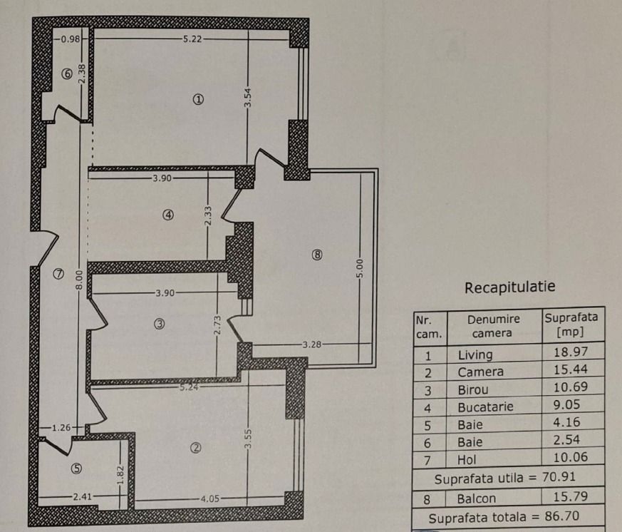 APARTAMENT 3 CAMERE | MOBILAT + UTILAT | 2 GRUPURI SANITARE - Schiță 11