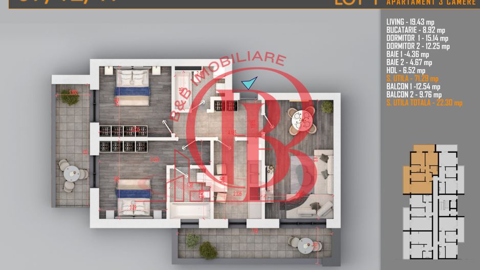 Apartament 3 camere Decomandat Titan Th. Pallady-Sector 3 - Schiță 1