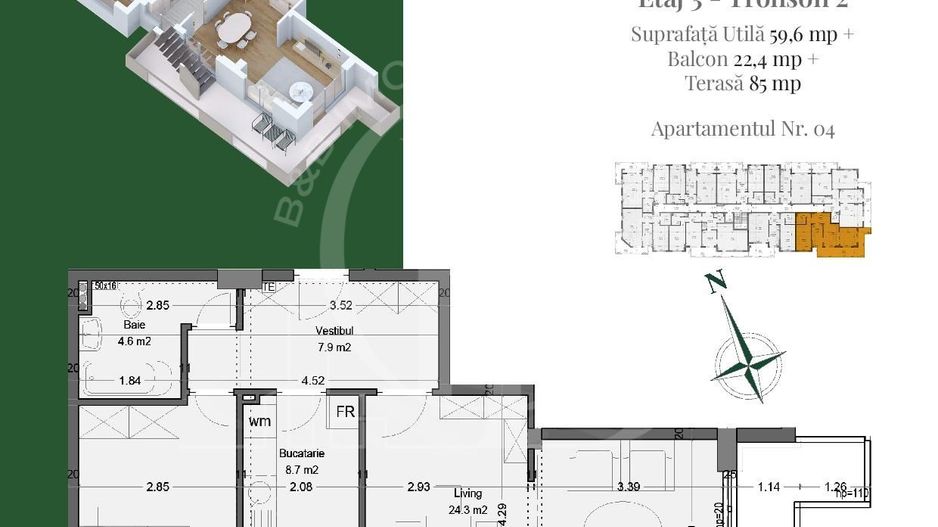 Apartament 2 camere | Rooftop Privat | Pallady Metrou Teclu - Schiță 2