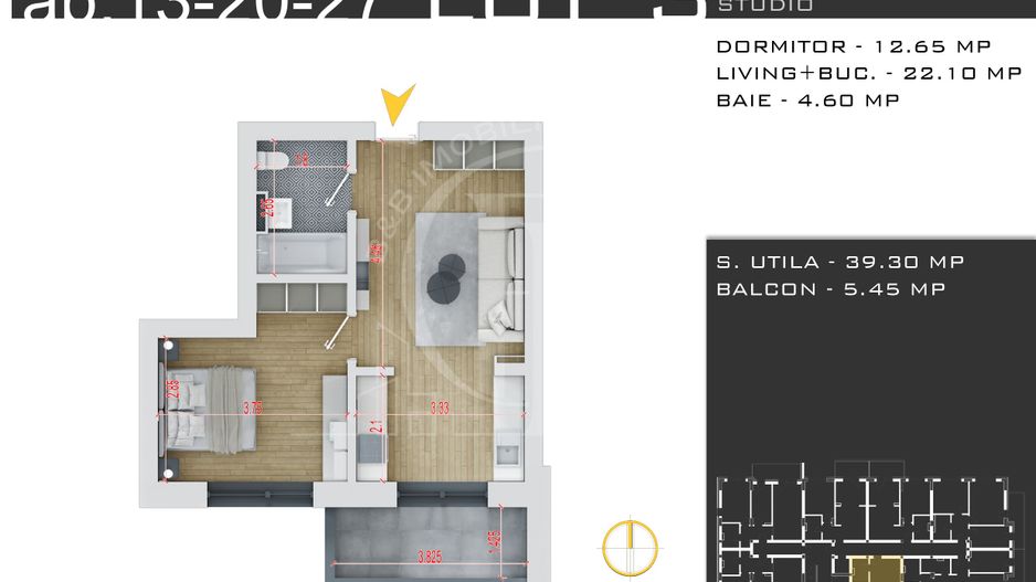 Apartament 2 camere Promo Parcare Titan-Theodor Pallady - Schiță 1