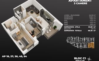 Apartament 3 camere / 66.30 mp/ Popesti Leordeni/ zona Berceni - Poză 2