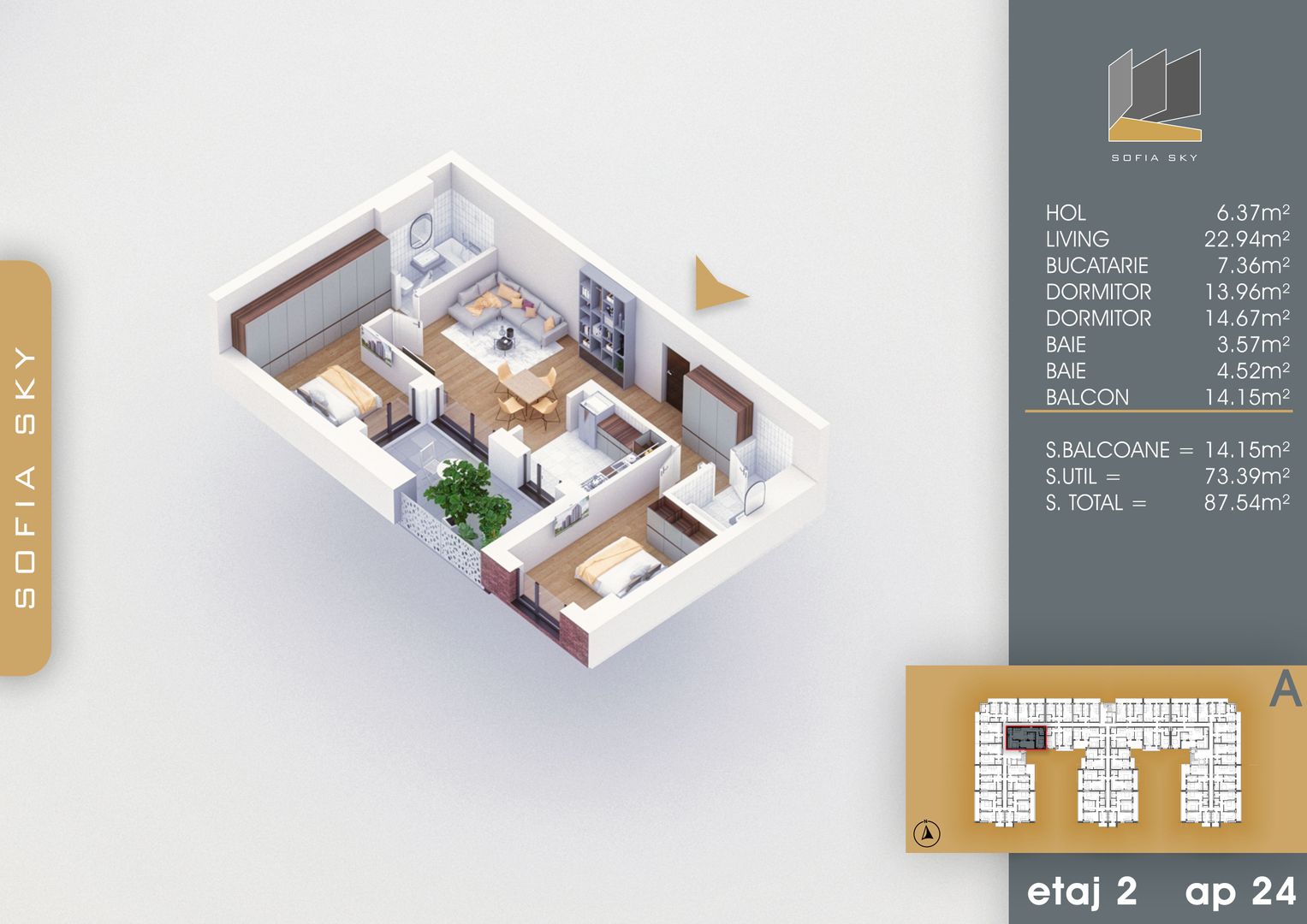 3 camere centarala apartament 2 bai la Metrou N. Teclu - Schiță 1