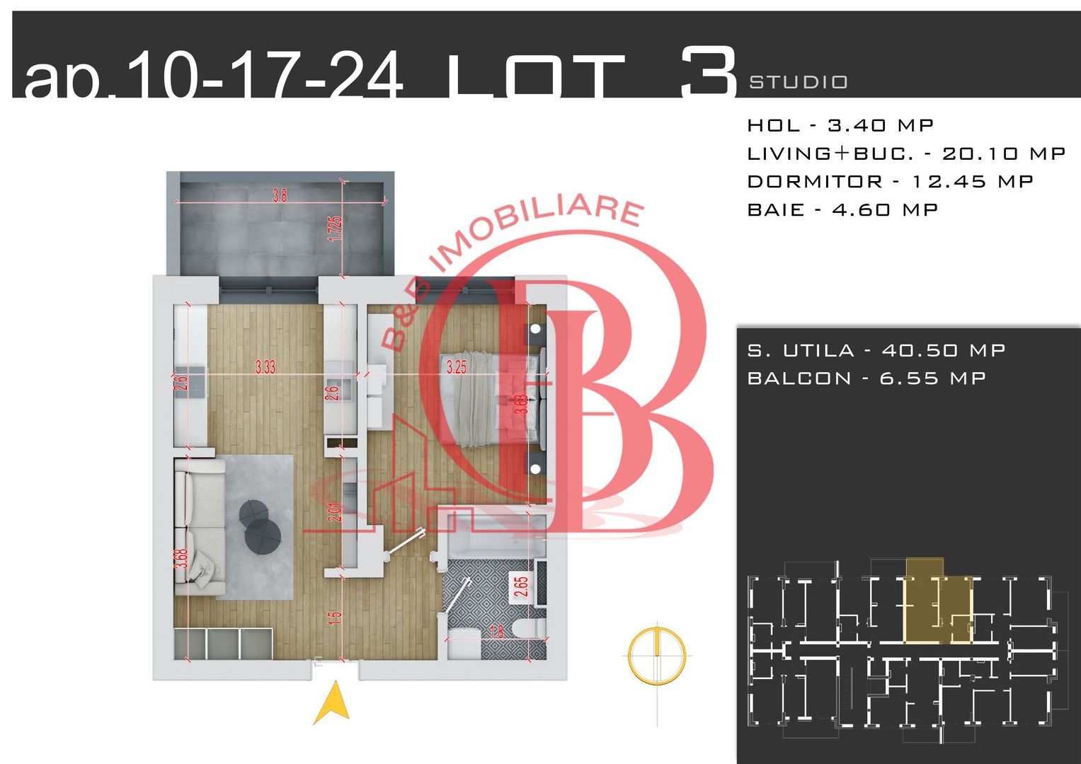 2 camere  -parcare inclusa -proiect nou -Pallady - Schiță 2