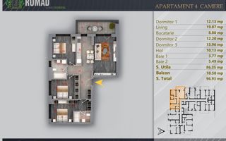 4 camere Pallady | 96,93 mp | Balcon 10,58 mp | Fotovoltaice - Poză 2