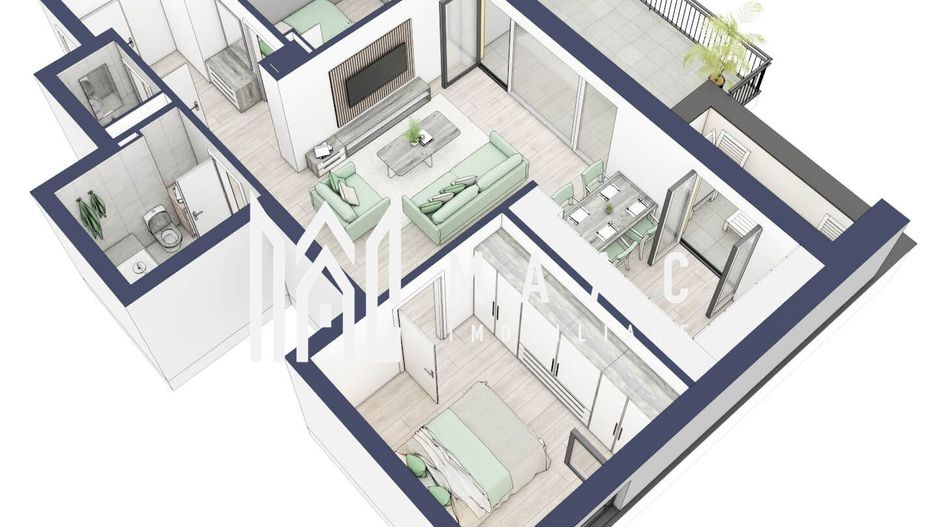 Apartament 3 camere | Balcon 22.2 mp | Etaj 3 | Turnisor - Poză 5