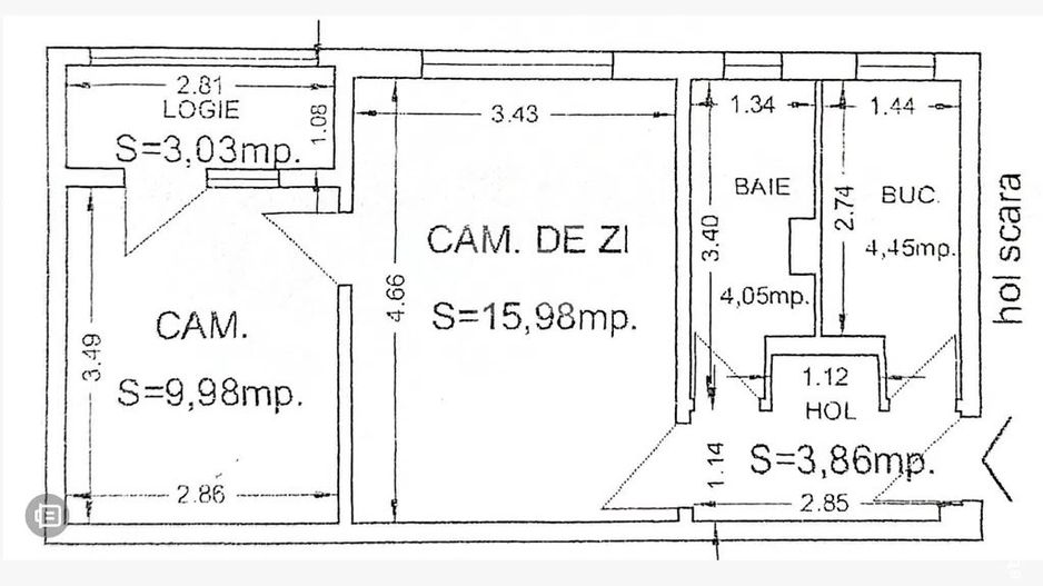 Apartament 2 camere Casa de Cultura - centrala termica | bloc 1978 - Schiță 10