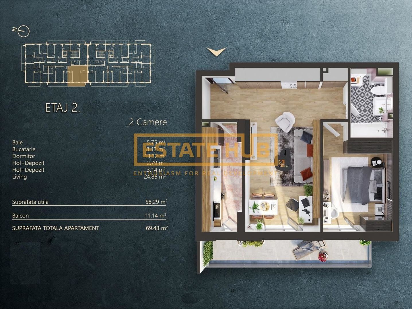Apartament 2 camere bloc nou | Comision 0% - Poză 2