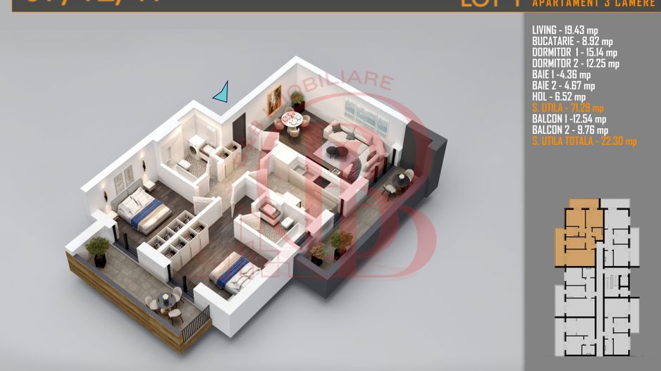 Apartament 3 camere Decomandat Titan Th. Pallady-Sector 3 - Schiță 2