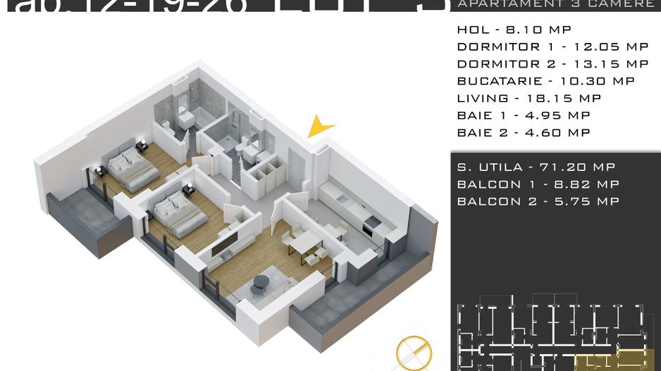 3 camere -parcare inclusa - proiect nou -Pallady - Schiță 1