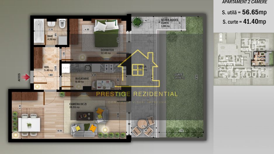 2 Camere+Gradina,Incalzire pardoseala,N.Grigorescu-Metrou - Schiță 2