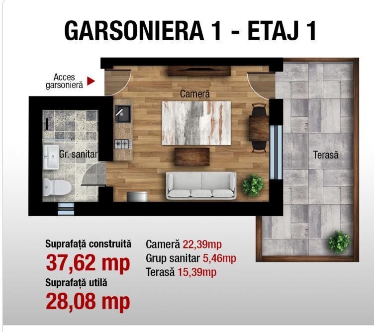 Garsonieră premium 37.62mp, cu terasă mare- Zamora Boutique - Poză 15