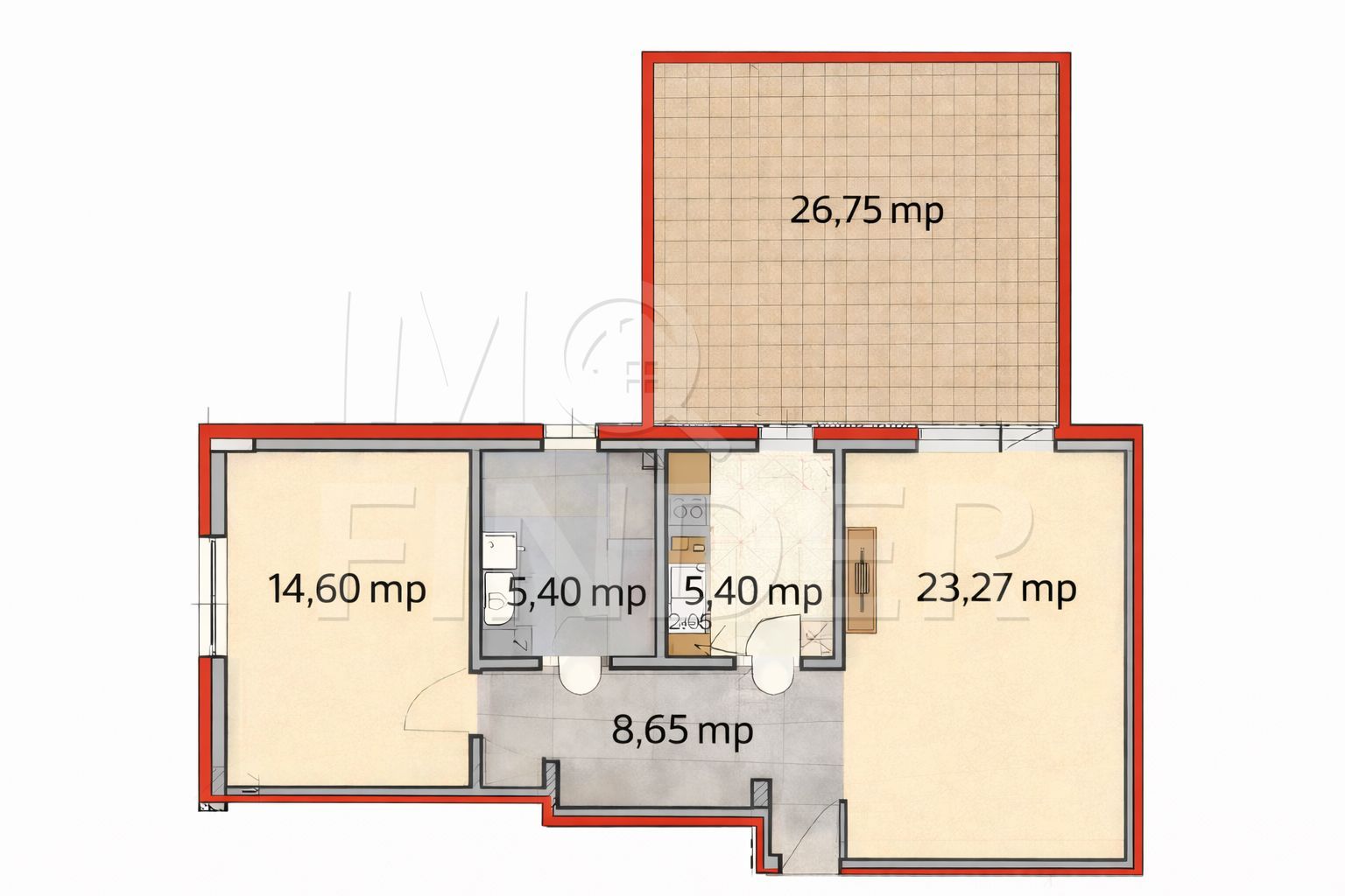 Apartament 2 camere decomandate, cu terasă de 26 mp | Andrei Mureșanu Sud - Poză 2