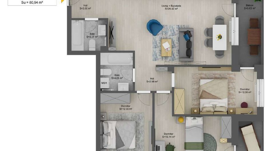 Apartament INTABULAT LA CHEIE, 4 camere, Sibiu - Schiță 14
